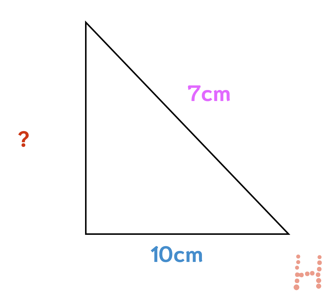 A right-angled triangle with b being 10cm and c being 7cm.