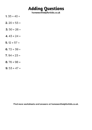 Adding 2 digit numbers worksheet