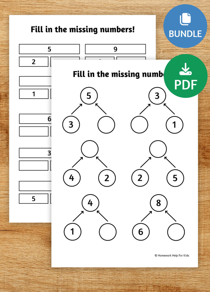 Adding missing numbers worksheet bundle - Homework Help For Kids