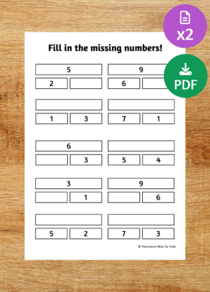 Adding missing numbers with bar method worksheet