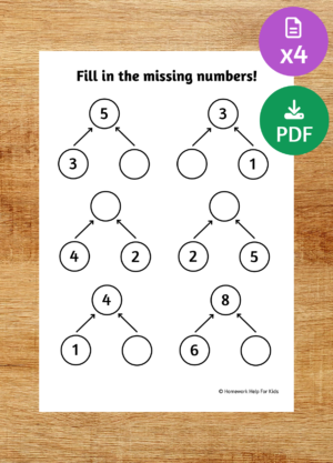 Adding missing numbers with circle diagram worksheet