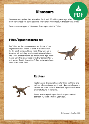 Dinosaurs Worksheet