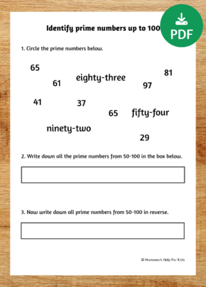 Identify prime numbers up to 100 worksheet