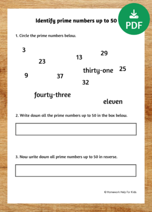 Identify prime numbers up to 50 worksheet
