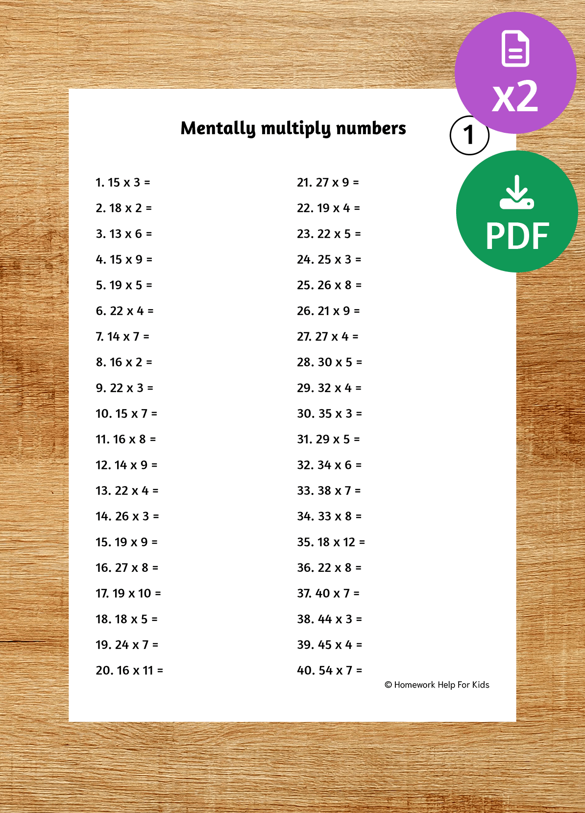 Mentally multiply numbers worksheet