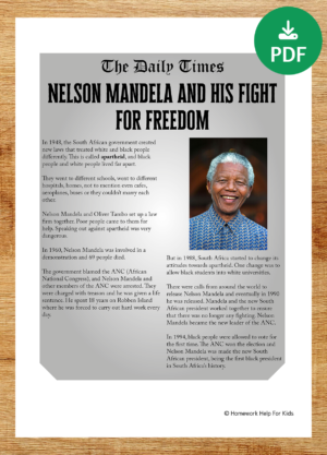 Nelson Mandela Comprehension Worksheet
