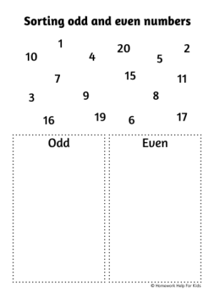 Sort odd and even numbers up to 20 worksheet