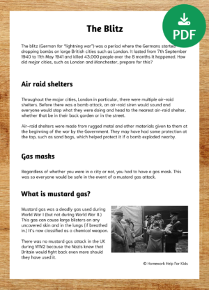 The Blitz World War 2 Comprehension Worksheet