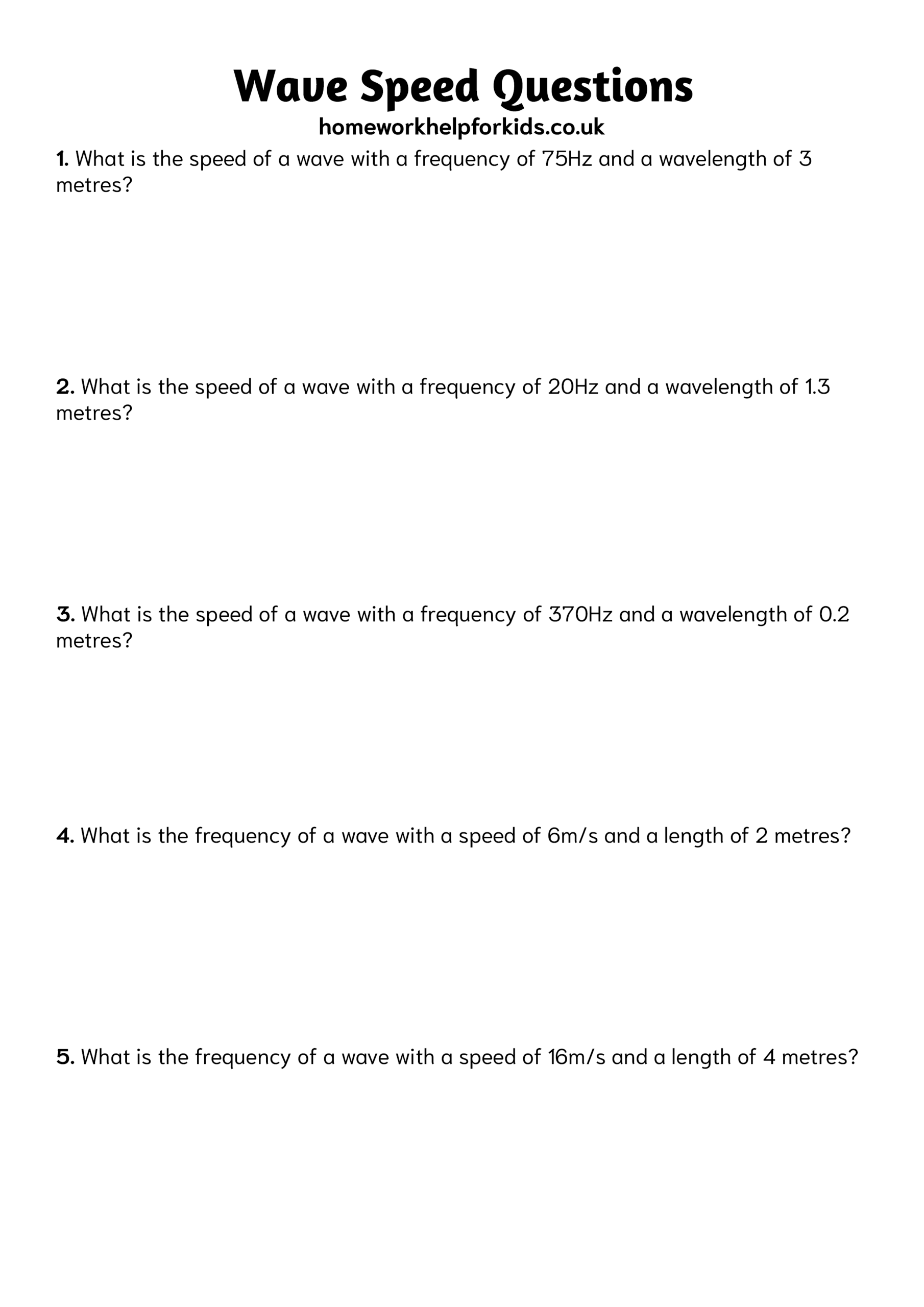 Wave speed worksheet