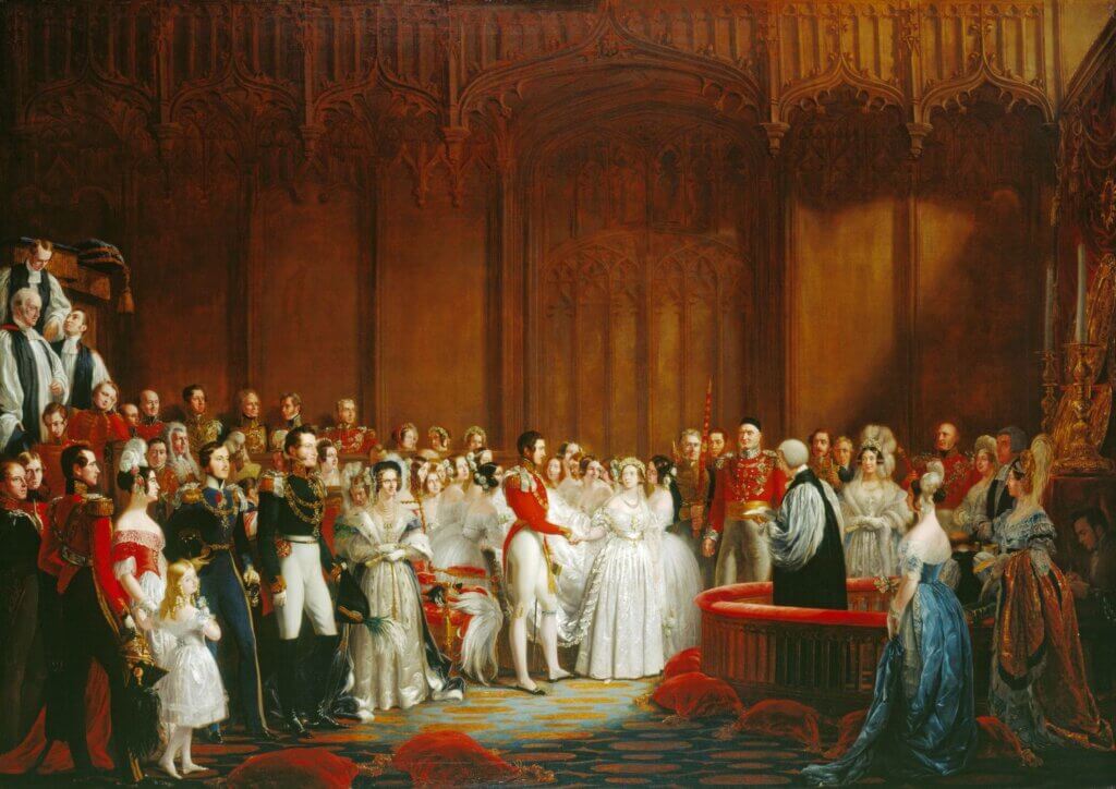 A painting of Victoria and Albert getting married